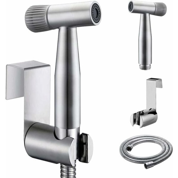 Toiletbidetsprøjte, håndholdt bidetsprøjte med toptrykkontrolknap - Toiletbrusehoved med slange + stativ