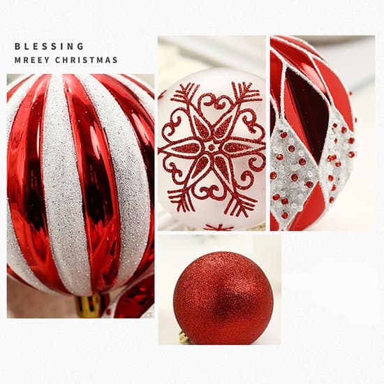 Julkulor 8 cm – Set om 16 – Julkulor i plast – Röd & vit Rood & wit XXS