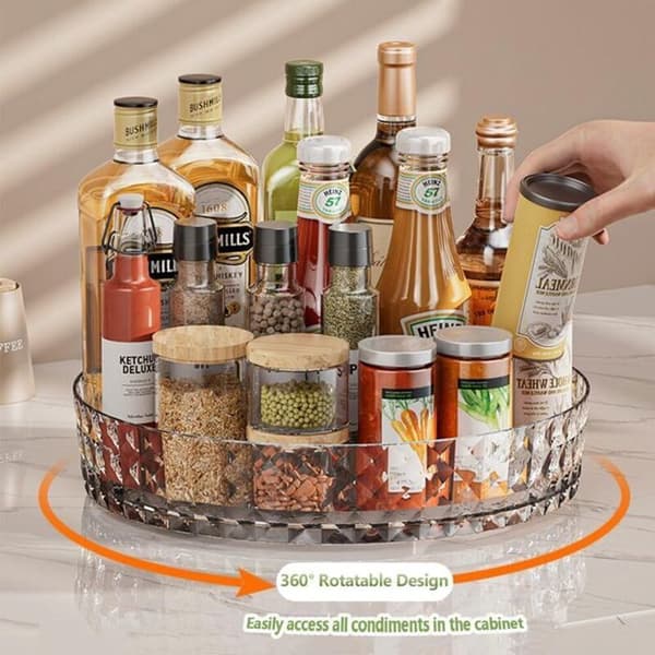 360° roterande kylskåps-/köksbricka, Lazy Susan för förvaring av kryddor/snacks/flaskor/kosmetika (Transparent).
