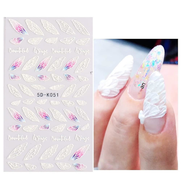 5D Utsökta Blommor Nagelkonst Dekaler Ros Fjärilar Kärlek Nageldekaler Alla hjärtans dag Nageltillbehör Dekorationer Fjäder Bröllop Design Nagelfolie Akryl