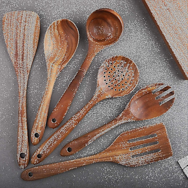 Träredskap i 6 delar, köksredskap i trä, non-stick köksredskap, spatu