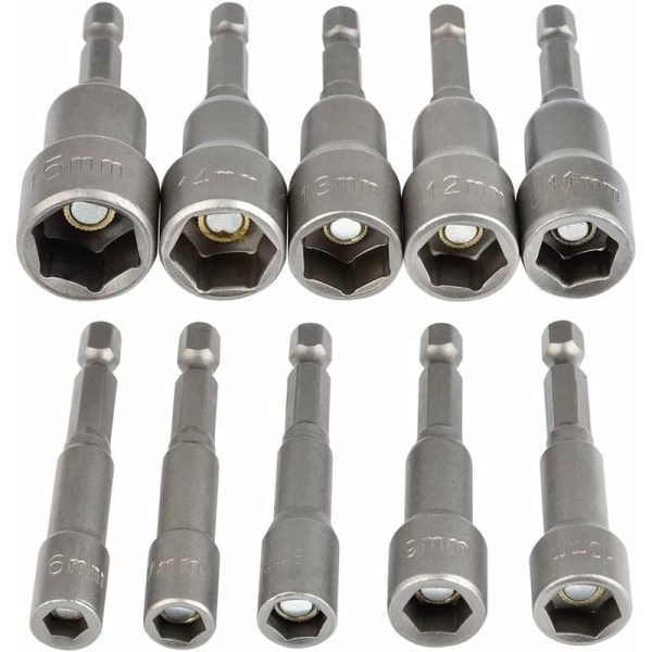 Magnetisk Hex Socket 10Pcs Slagdriver Socket 6-15mm, Magnetisk Hex Socket Nøglesæt Magnetisk 1/4 Hex Socket Socket Adapter Værktøj