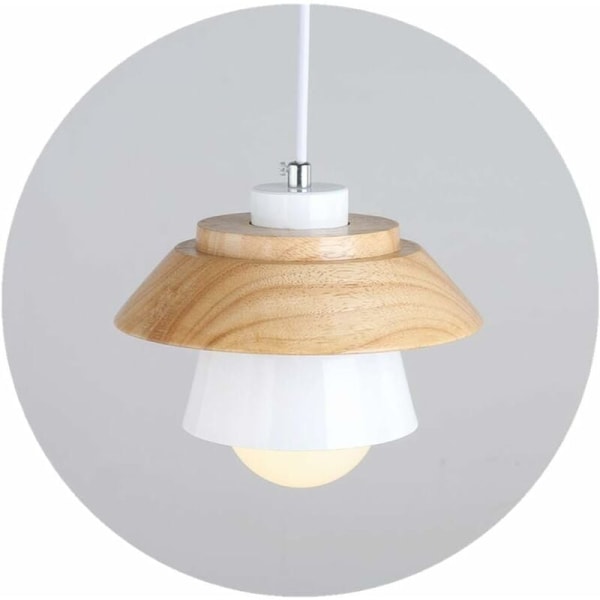 E27 Modern hänglampa i metall, taklampa, hänglampa, taklampa, belysning, bordsskiva i naturligt trä och vit metallyta (vit)