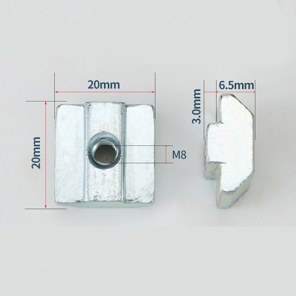 20 st T-muttrar Galvaniserat kolstål Standard Glidmuttrar Aluminiumprofiltillbehör Glid 20*20mm (40 Typ M8 T-muttrar)