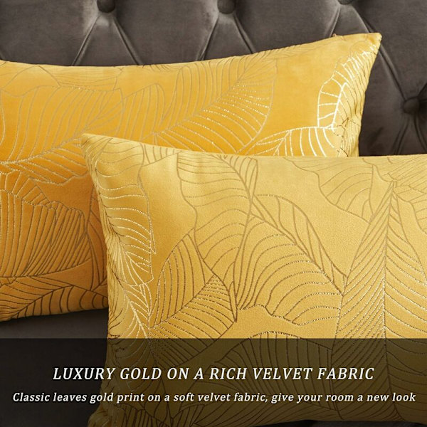 Kuddfodral 30 x 50 cm Sammet Guld Blad Gult Kuddfodral Dekorativt Kuddfodral Kudde för Soffa Sovrum Vardagsrum Set om 2