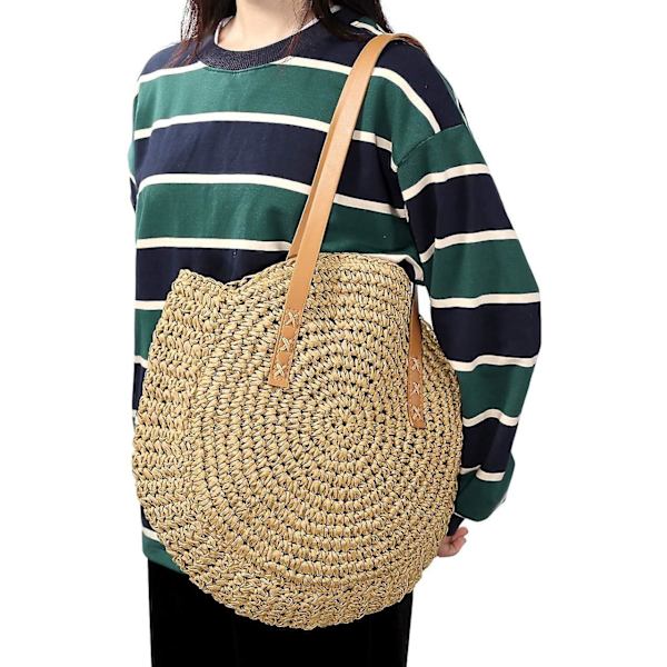 Halm Väska Kvinnor Crossbody Väska Retro Rund Strandväska Shopper Korg Kamel