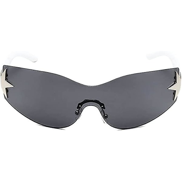 Y2k Rimless Dam- och Herrglasögon med Omslutande Futuristiska Ovala Linser Enfärgade Solglasögon Rosa/Grå Gradient