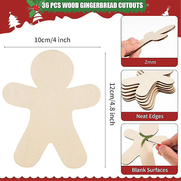 50 st ofärdiga pepparkaksgubbe-dekorationer i trä, tomma träpepparkaksgubbar, hängande dekoration Wi