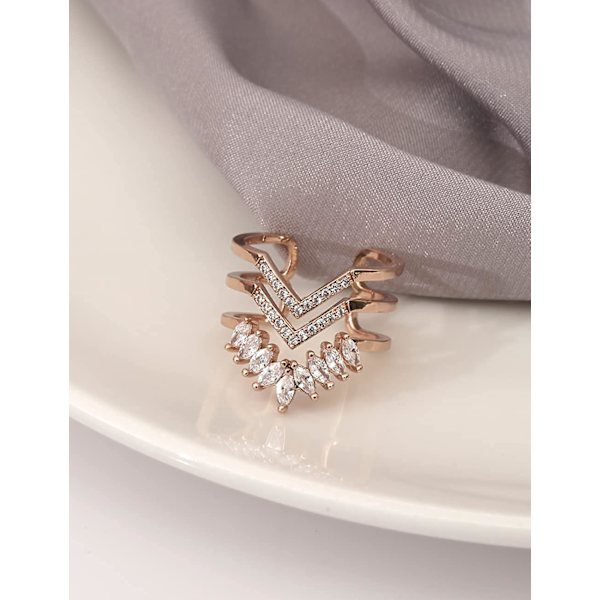 Baicccf Guldringar för Kvinnor 14k Guldpläterad Silver Snygga Justerbara Ringar Onda Ögat Orm Chevron Knuckle Ringar Band Enkla Falska Diamant Finger R