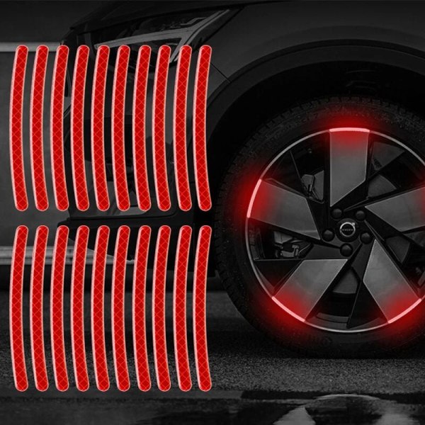 20 ark reflekterende strimler i farvede bil- og motorcykelhjul, klistermærker til bilstyling, dekorativt tilbehør til motorcykler (rød)