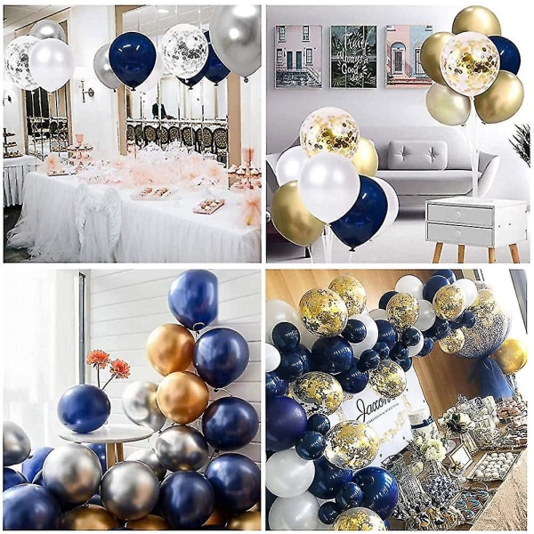 50 stycken ballonger. Marinblå ballonger Silver Vita Ballonger Silver Konfetti Ballonger Matellic Latex Ballonger Helium Ballonger För Bröllop Flickor Barn