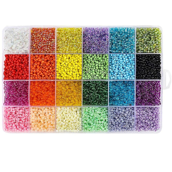 12000 bitar Mini glaspärlor 3 mm 24 färger, lösa pärlor Distanspärlor med 24 rutnät Förvaringslåda för smycken