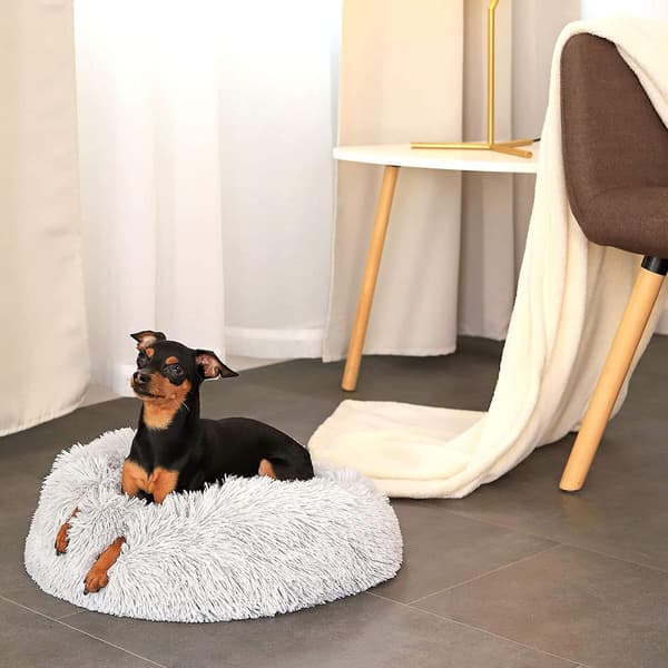 Rund hundkudde soffa kattbädd munk tjock vinter varm husdjursbädd (läderpulver 40cm)