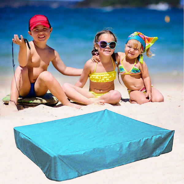 Sandlådaöverdrag, fyrkantigt skyddande överdrag för sand och leksaker från damm och regn, sandlådetak med dragsko, sandlådeöverdrag, 120x120x20cm, himmelsblå