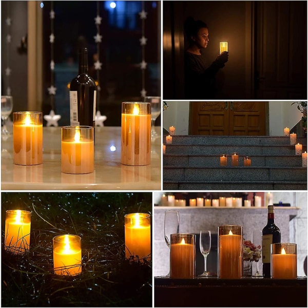 Cprosp 3er LED-ljus i glas med fjärrkontroll/timerfunktion/flimrande låga i guldglas, 7,5*10/12,5/15cm, batteridrift (3 batterier N