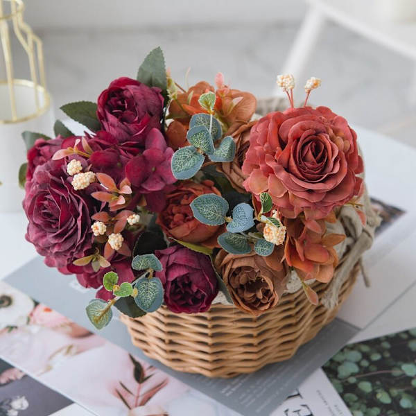 Nordisk bröllop hög simulering bukett?? konstgjord blomma vardagsrumsdekoration gränsöverskridande dekoration plast ros bukett siden blomma (lila)