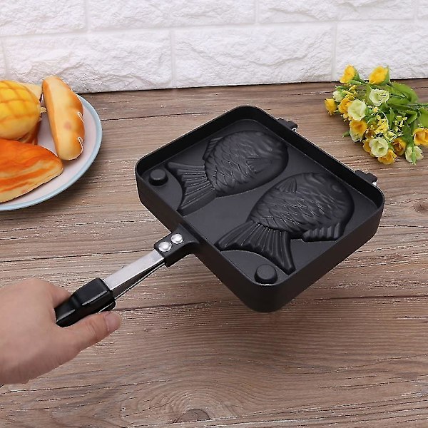 Japansk Taiyaki-våffelmaskin, fiskvåffla, non-stick för med rostfritt stål bakplåt 2 sidor