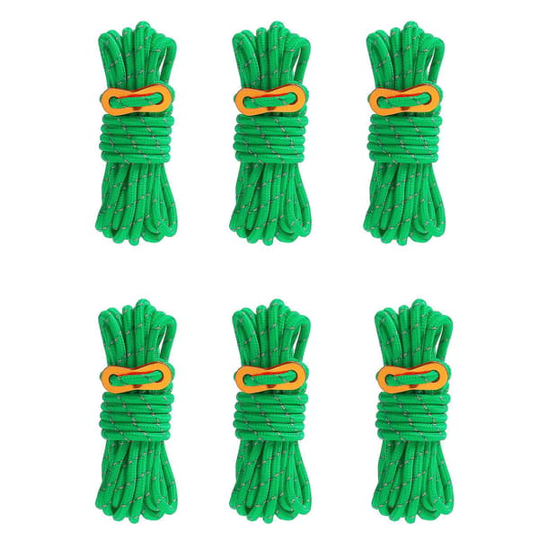6-pack 4 mm tältlinor 13 fot reflekterande rep tält guide repgrönt
