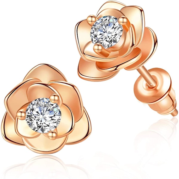 Blomster Stud Øreringe til Kvinder, Små Cubic Zirconia Stud Øreringe Hypoallergeniske Øreringe (Hvid/Gul/Rosenguld)