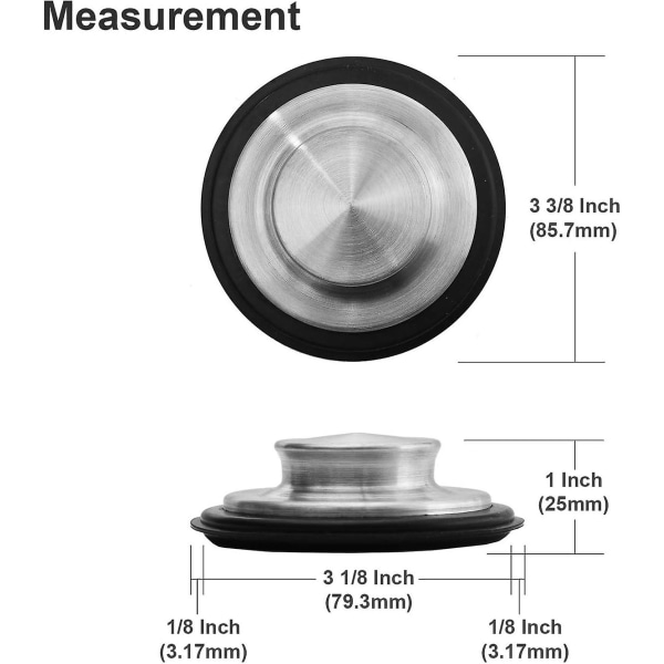 3 3/8 tum (8,57 cm) - Köksdiskpropp Rostfritt stål sophanteringspropp Passar standardstorlek 3 1/2 tum
