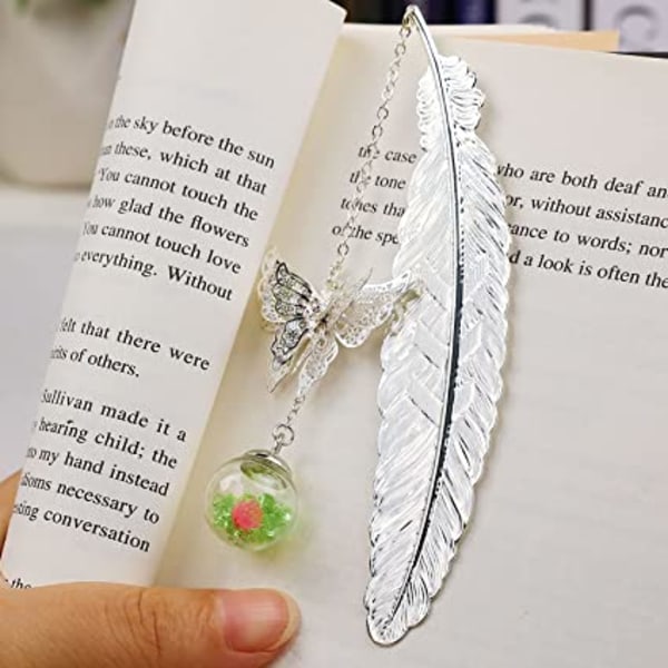 Silver Feather Bookmark Grönt hänge, present till läsare Silverfjädergrön