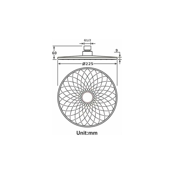 Brusehoved, 9\" rundt brusehoved med solid ABS-brusehoved, vandbesparende brusehoved med højt tryk, G1/2\"-stik, hvid?