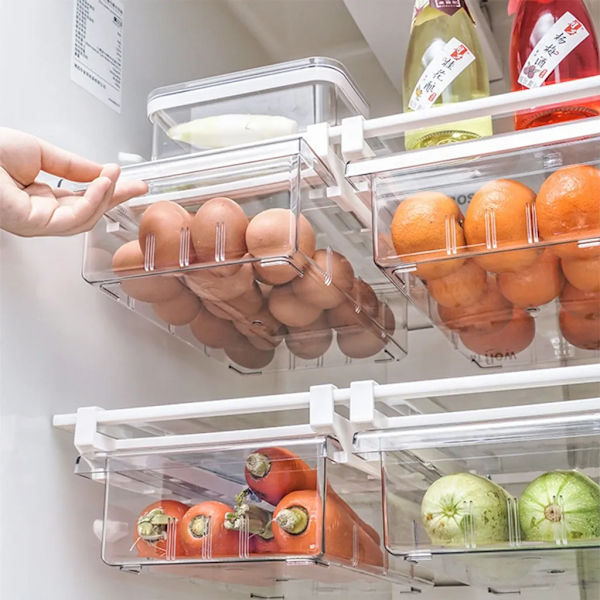 4-fack Organizer Låda Äggbricka Matbehållare Förvaringslåda Låda Utdragbar bricka Låda Space Saver Kök Organizer