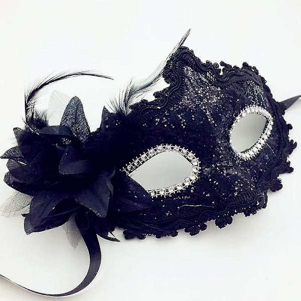 Maskeradmask för kvinnor Jul Kvinnor Blomma Halvmasker Ögonmask Spetsmask-1