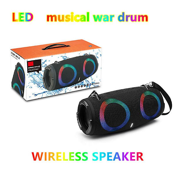 100W Hög Effekt Trådlös TWS Subwoofer Bärbar Vattentät Kort Högtalare RGB Färgrik Roterande Blinkande Ljus Bluetooth Högtalare (S, Grå)
