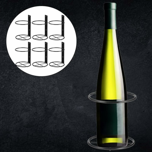 Väggmonterad vinhylla för en flaska, displayställ för rödvin, väggmonterad metallhängande vinhylla, 6-pack (svart)
