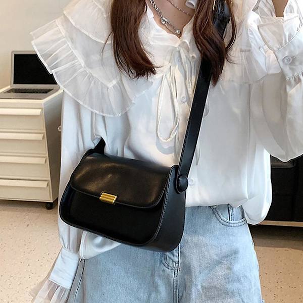 Liten crossbody-väska för kvinnor, mobiltelefonplånbok och handväskor med axelrem, svart
