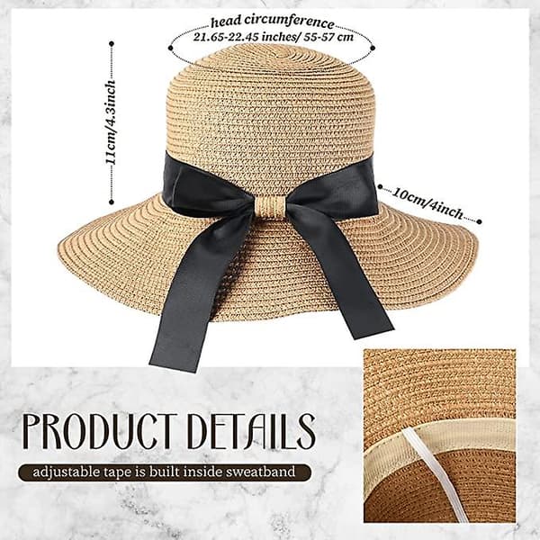 Dam Sonnenhut Rosett Halmhatt Upf 50 Vikbar Sommarhatt Strandhatt (Beige