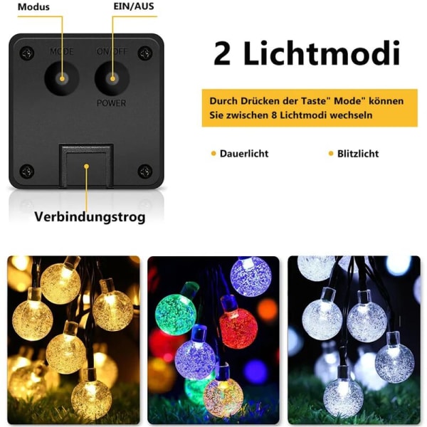 5M LED solcellelyskæde, indendørs udendørs julelys, udendørs havedekoration, hvid