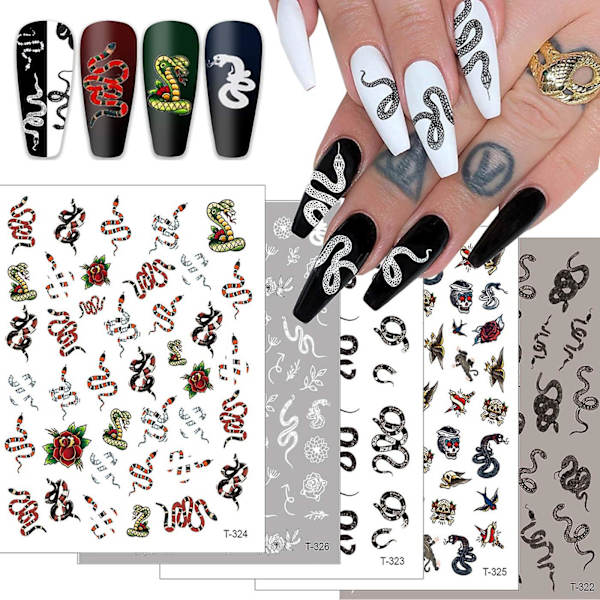 5 Ark Orm Nagelkonst Dekaler Klistermärken Nagelfolie Konsttillbehör Nageltillbehör Lyxig Street Fashion Python Cool 3design Klibbiga Nagelstickers Cosp