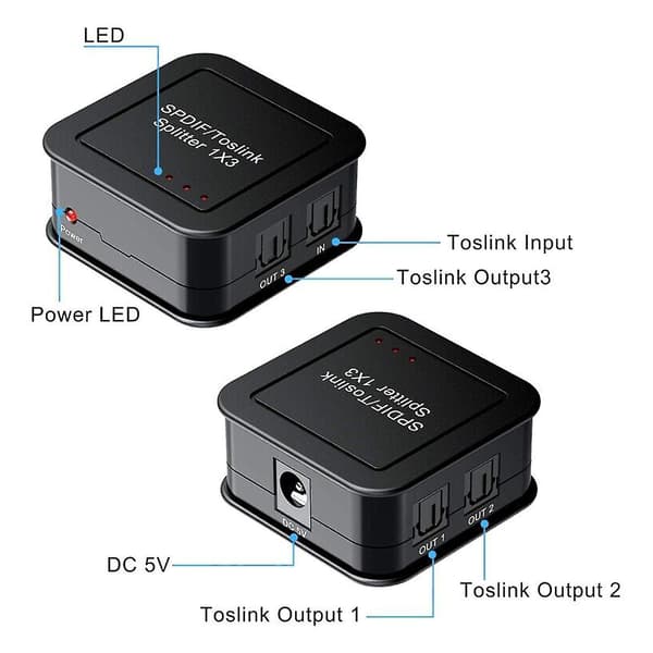 3-port 1x3 Spdif Toslink Optisk Digital Ljudsplitteradapter, 1-in 3-ut Yo