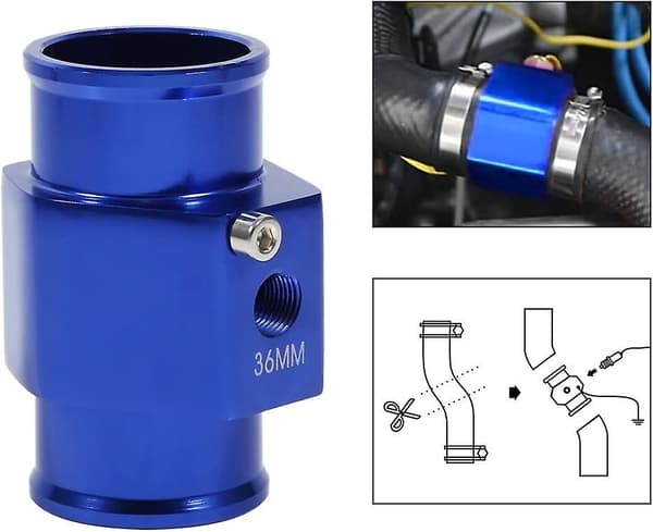 Vattentemperaturmätare Tee Sensor 36mm Kylare Slang Adapter Montering (Blå)