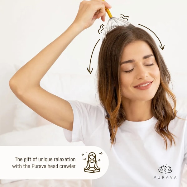 PURAVA [The Original] Head massager med ett förbättrat koncept, 20 finger head scratcher, guld - mycket bra