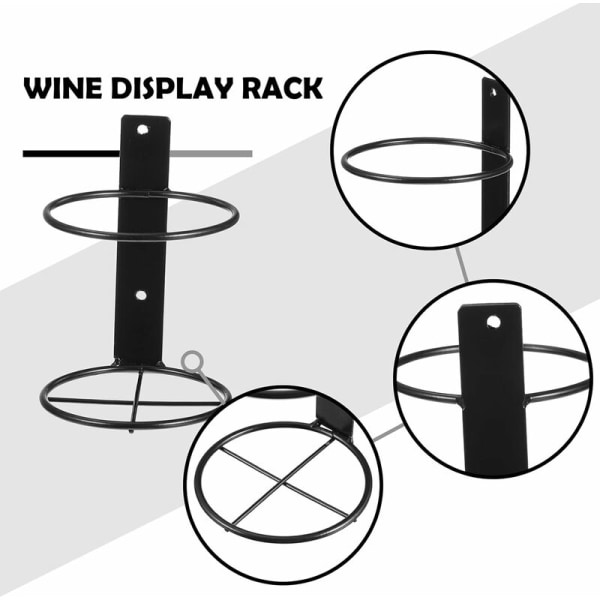 Enkeltflaske vægmonteret vinreol Rødvin flaske display stativ vægmonteret metal hængende vinreol Pakke med 6 (sort)