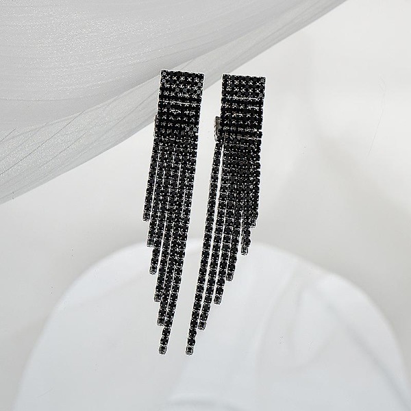 3-delat kvinnors strass tofsar smyckesset choker armband örhängen för bröllop brudfest svart