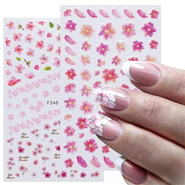 Blomster Nagelsticker Dekaler 4 Ark Vita Körsbärsblommor Nagelkonst Tillbehör 3d Självhäftande Nageldekoreringar Tillbehör Diy Akryl Nagelkonst Ap