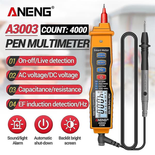 Aneng A3003 Digital Multimeter Pen Typ Meter 4000 Räkningar Icke-kontakt Ac/dc Spänning Motstånd Capa
