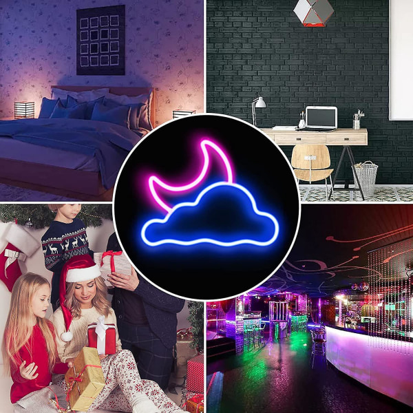 Neon skylt, moln och måne LED-neonljus, neonljusskylt för väggdekor USB-driven LED-neonskyltar för sovrum barnrum bröllopsfestdekoration,