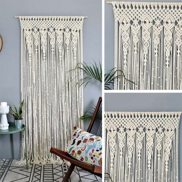 Väggmonterad vävd gobeläng hängande rumsavdelare gardiner bröllopsdraperi boho väggdekor, 95 x 200 cm