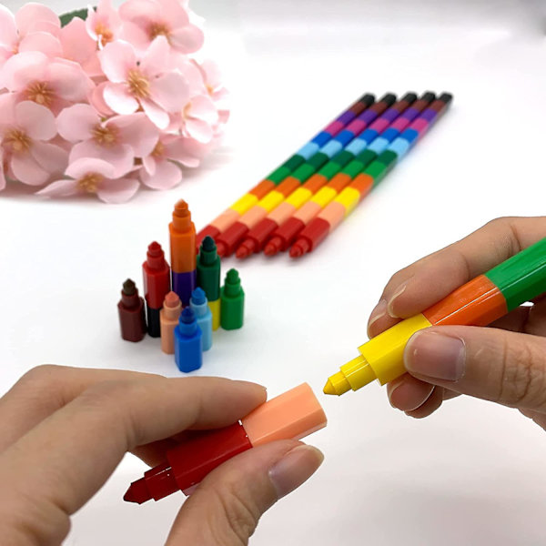 Stapelbara färgade pennor Crayon Building 12 kreativa regnbågsfärgade pennor