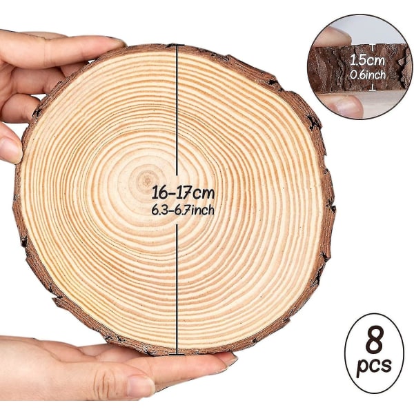 Träskivor 8 stycken vedträskivor 16-17 cm runda träskivor av naturligt trä Ca. 15 mm tjocklek för gör-det-själv hantverk Träskivor Bröllopscentrum Chr