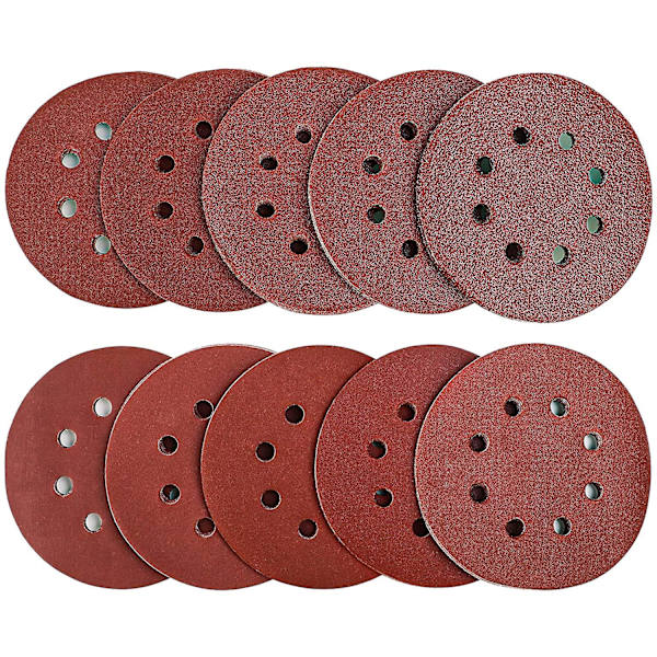 100 slippappar, blandade korn 125 mm sandpappersskivor för excenterslip, 8 hål