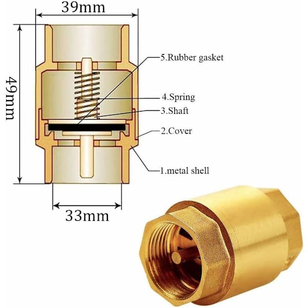 Premium Kvalitet Messing Vand Tjek Ventil VVS til at forhindre Tilbageflow af Vand til Pumpe, Springvand, Vaskemaskine, Have, Regn Tank, Tønde