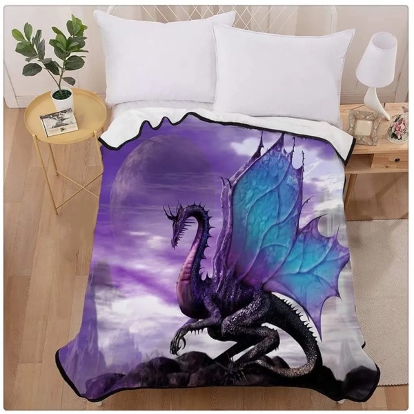 Hem Textil Täcken Filt Print Sammet Plysch Täcken Komfortdesign Fleecefilt Lila Dragon Heart