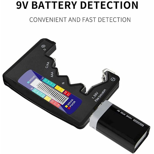 9V 1.5V LCD Digital Batteritestare CDN Knappcell Kapacitetsnivåindikator Detektor Monitor Diagnosverktyg Svart