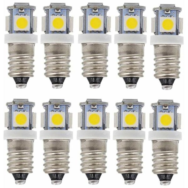 E10 AC LED Pærer - 10 stk. 6V 5 LED lamper - E10 Miniaturskrue 50Lm (AC 6V)